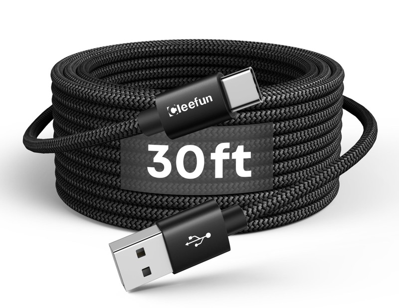 30ft Extra Long USB-C Charging Cable, Nylon Braided Type C Power Cord for iPhone