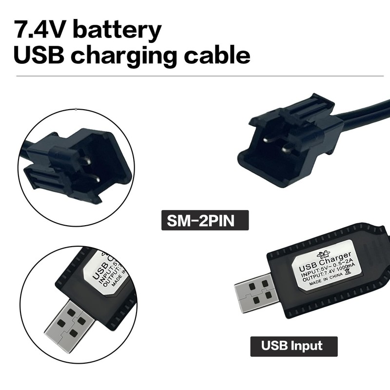 7.4V USB Charging Cable with SM-2PIN Plug - Efficient and Safe for RC Batteries gallery