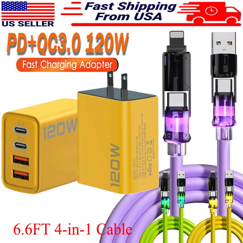 120W Fast Type C Wall Charger , 4-In-1 60W Super Fast Cable For Cell Phone iPad