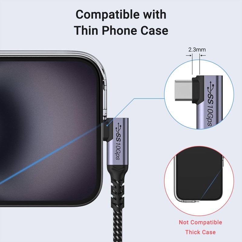 100W 1.5ft USB Cable Right Angle, 2 Packs, 10Gbps Data Speed gallery