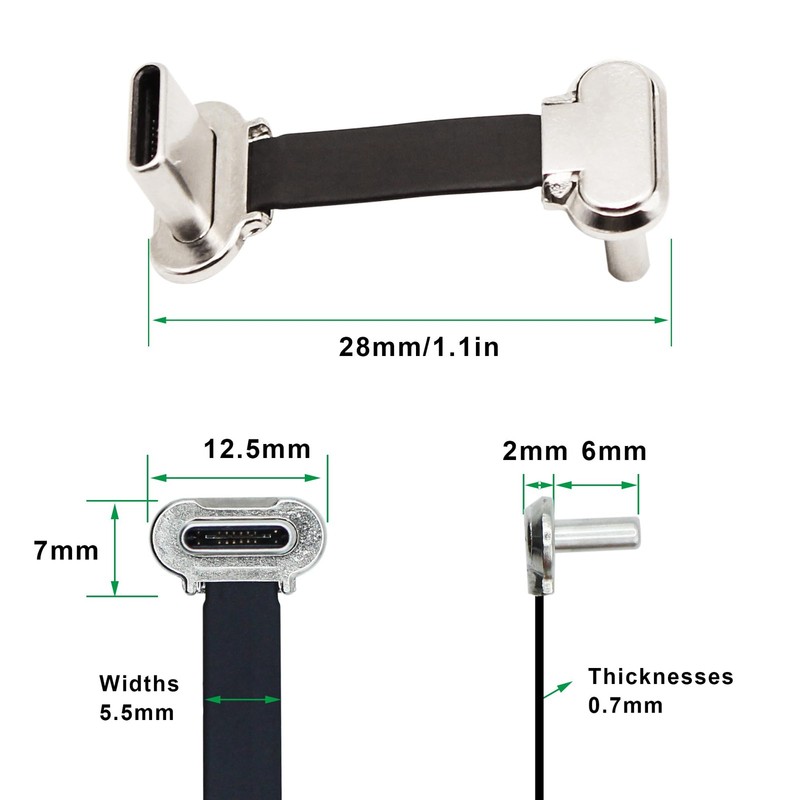 90 Degree USB C Short Flat Cable Dual Angle USB C Male to Male PD 65W Fast Ch... gallery