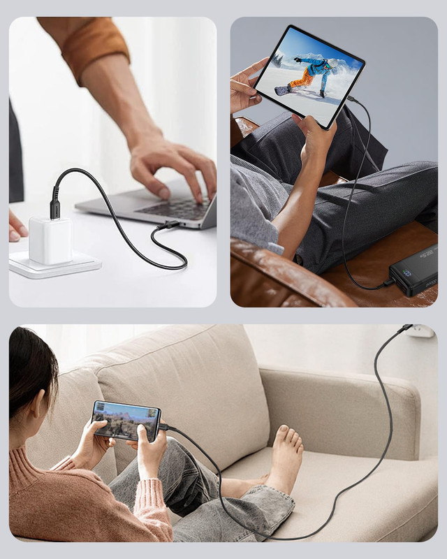 USB C to C Cable 1FT, 2Pack 100W Soft Silicone 1Ft+1Ft, Black gallery