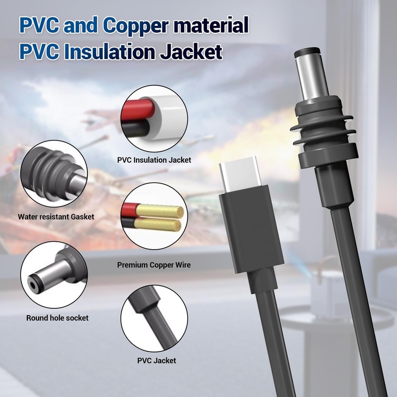 10ft 100W USB Type C Input To DC Mini Satellite Power Supply Charging Cable gallery