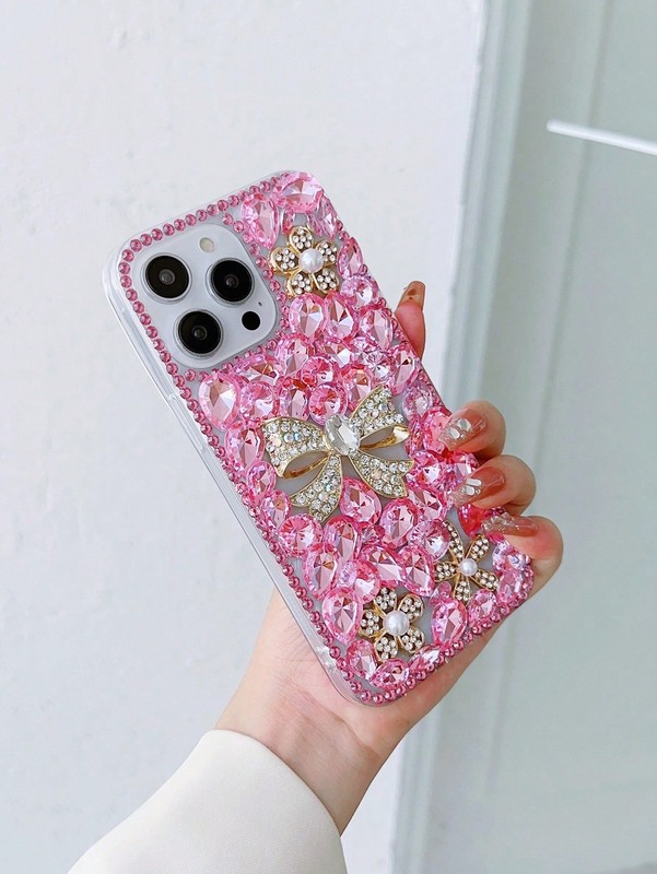 Pink Bow Butterfly Phone Case – Rhinestone Valentine’s Cover for iPhone 15-16... gallery
