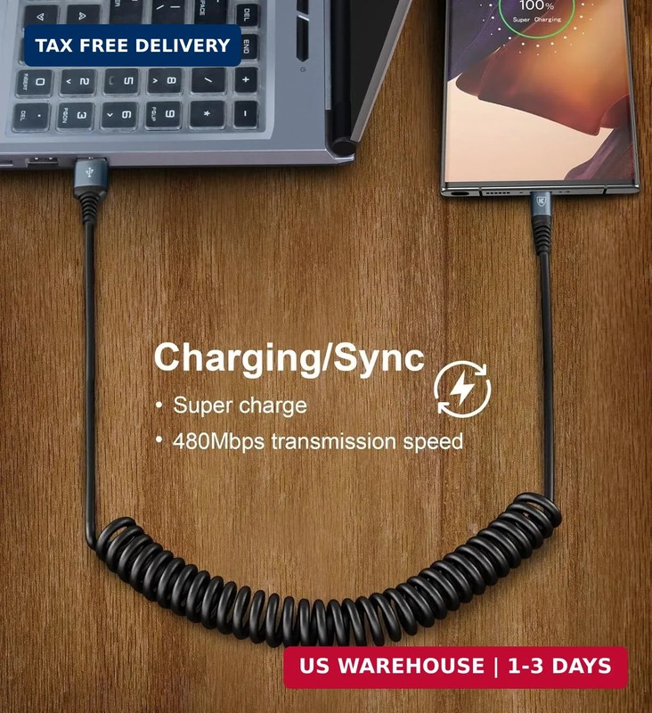 USB Type C Charger Cable Fast Charging, [2-Pack, 3ft] Coiled USB A to Type C Cha gallery