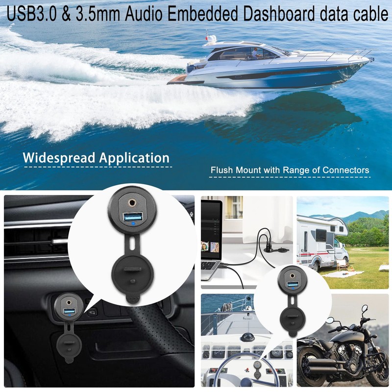 USB3.0 & 3.5mm Audio Threaded Fixed Embedded Car Waterproof Cable 5Gbps TRS 3... gallery
