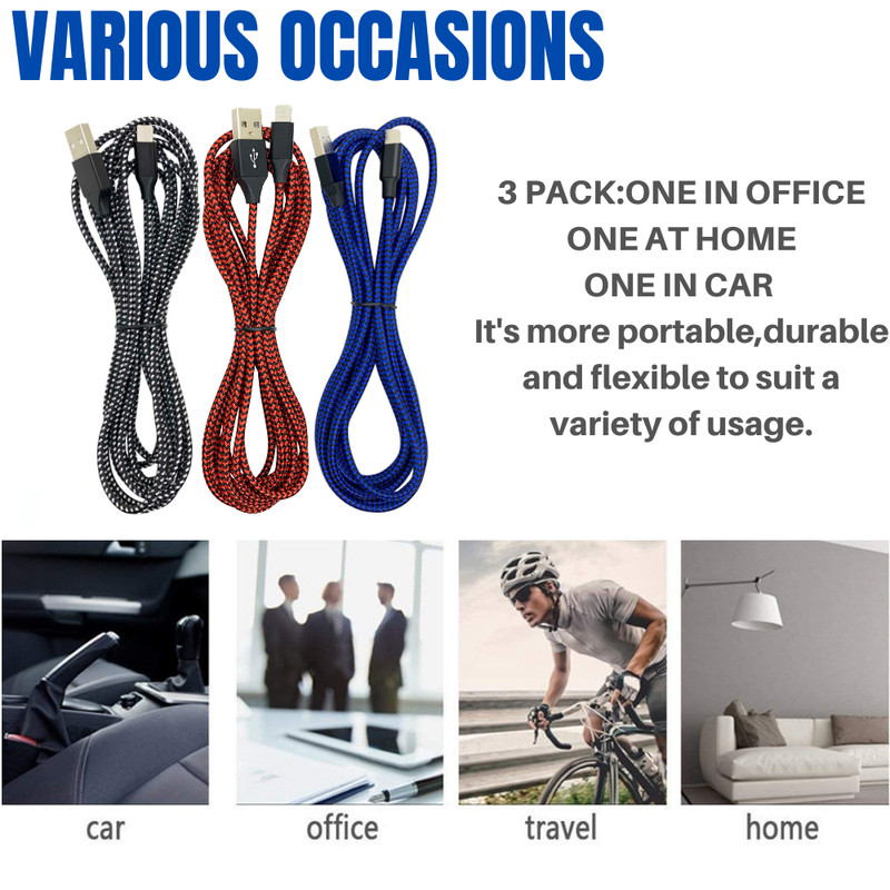 3 Pack 10Ft USB Cable For iPhone 14 13 12 11 Pro XR Heavy Duty Charging Cord Lot gallery