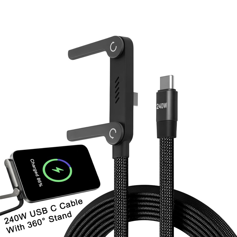 240W PD Fast Charging Wire Type C To USB Type C Cable With Foldable Phone Holder gallery