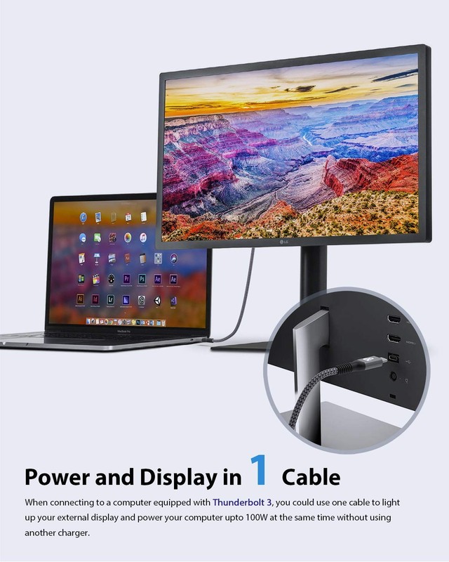 USB C Monitor Display Cable 10FT USB4 Gen2 20Gbps 240W PD 4K/2K Video Mac gallery