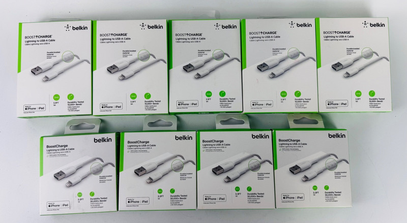 Belkin BoostCharge Braided USB-A Cable 3.3FT Durable Braided Material 9PK
