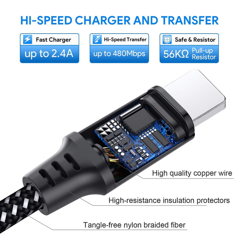 3 Pack Fast Charger Cable Heavy Duty Charging Cord 6ft For iPhone 14 13 12 11 XR gallery