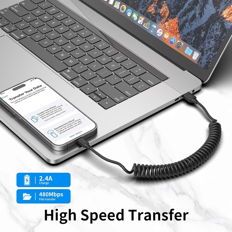 Spring Coiled Cord Fast Charge&Data Cable For iPhone 14 13 12 11 Plus/ProMax Lot gallery