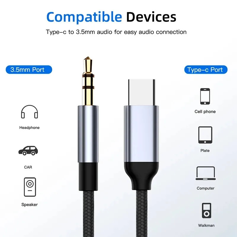 AUX Audio Cable Type-C USB C to 3.5mm Jack AUX Cord Car Speaker Headphone gallery