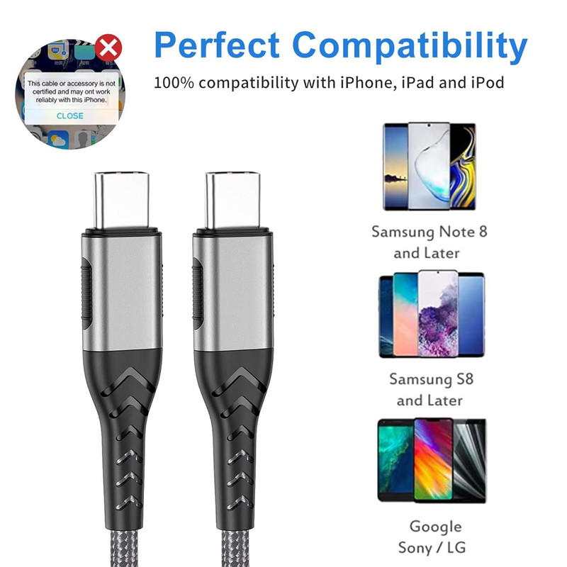 2Pack 10Ft USB C Charger Cable - 100W Fast Charging for Android/Phone/Pad, Type gallery