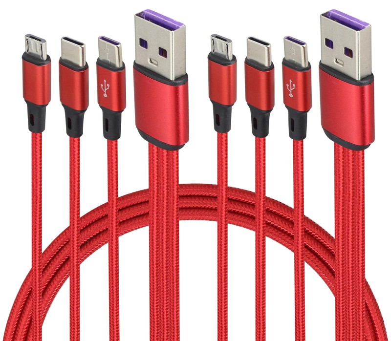 2 PCS 4FT 3 In 1 USB 2.0 A Splitter Cable Male To Dual Type C Micro Fast