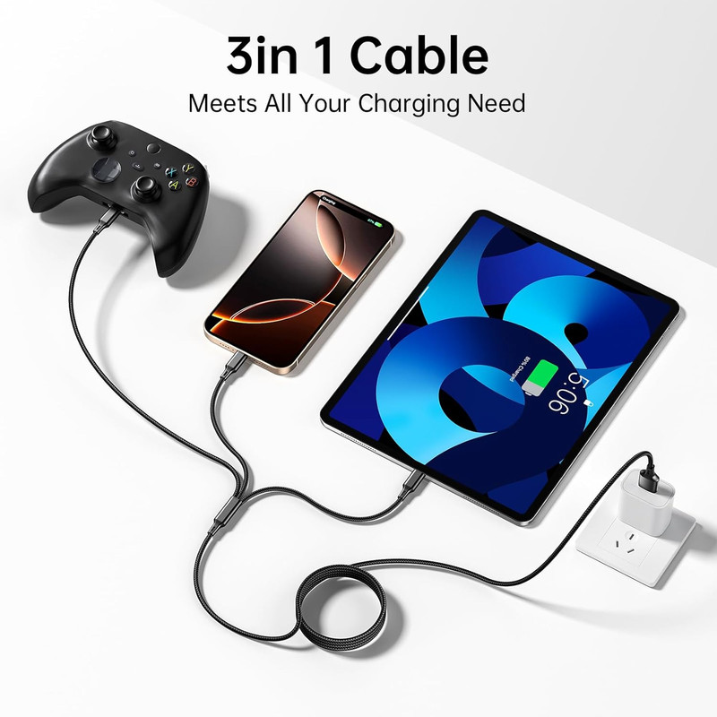 Multi USB Charging Cable 3A, (2Pack 6.6FT)3 in 1 Fast Charger Cord Connector wit gallery