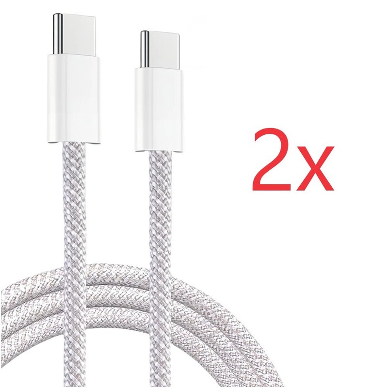 2x USB Charging Cable Data Sync Type-C Braided Cord White for Samsung Galaxy S23 gallery
