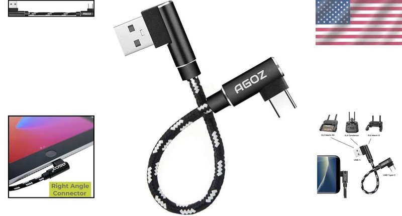 90 Degree Elbow USB A to USB C Cable - 6 Inch Nylon for DJI & Samsung Devices gallery