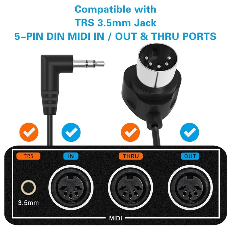 TRS 3.5mm MIDI Cable 2-Pack 2-FT / 60CM Type-A TRS 3.5mm to MIDI 5 Pin Din Ca... gallery