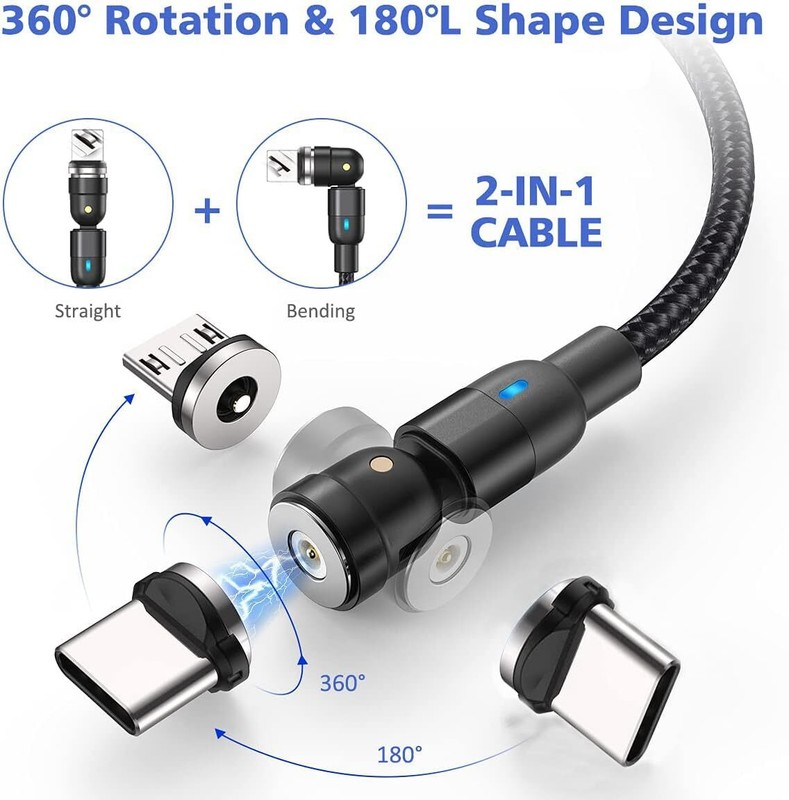 180°+360° Rotate Magnetic Charger Cable Phone Fast Charging Type C Micro USB Lot gallery