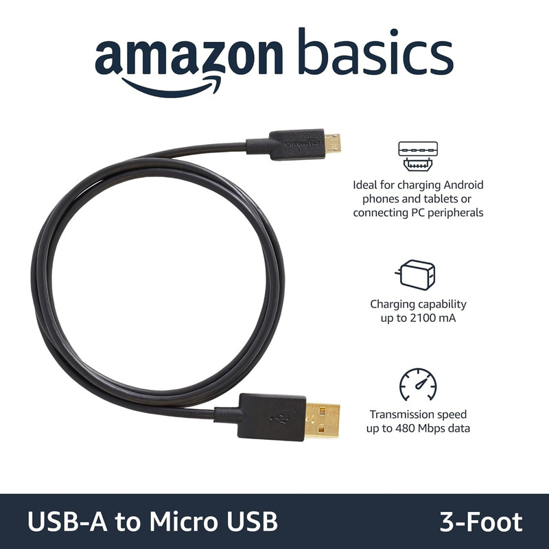 3-Pack USB-A to Micro USB Charging Cable, 480Mbps Transfer Speed, Gold-Plated Pl gallery