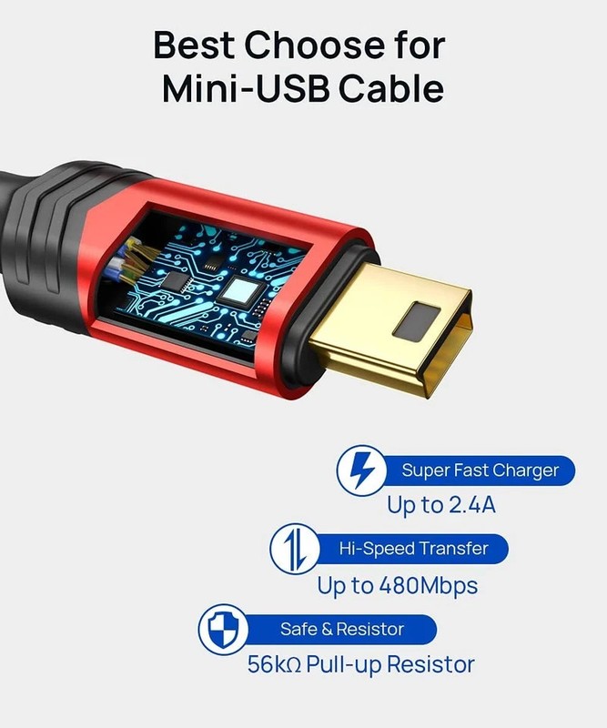 Mini USB Cable[2-Pack 3.3Ft+6.6Ft], USB 2.0 Type a to Mini B Fast Charging Braid gallery