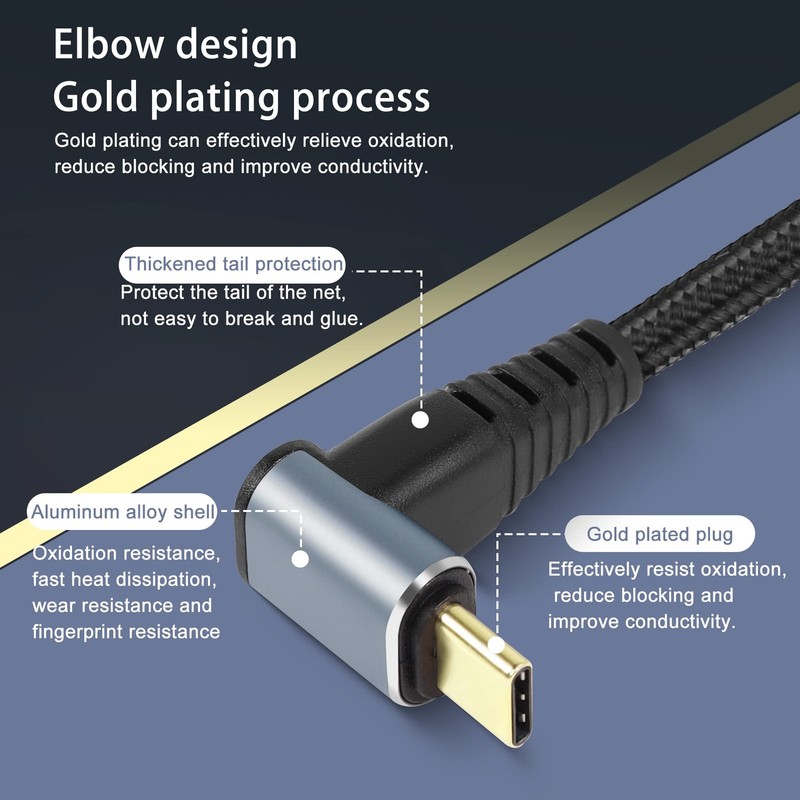 2M Right Angle USB C to USB C Cable,90 Degree 10Gbps 4K60Hz PD 100W USB3.1 Ge... gallery