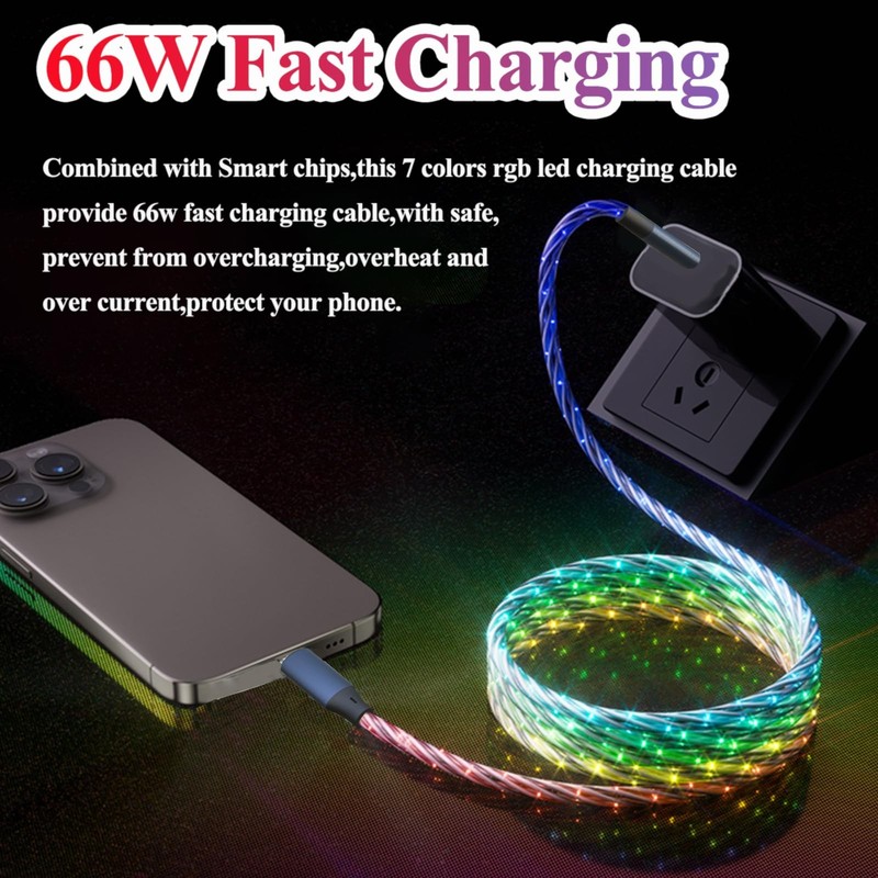 10FT Type C LED Light Up Charging Cable 66W Starry USB A to C Charger Lighted... gallery