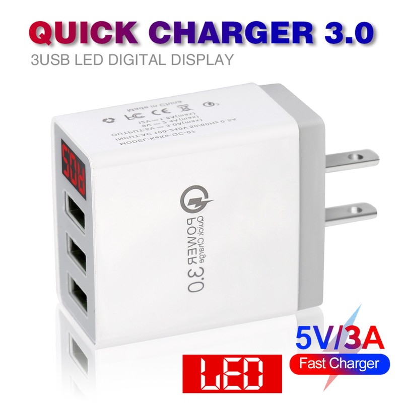 3 Port USB Home Wall Fast Charger for Cell Phone iPhone Samsung Android White gallery