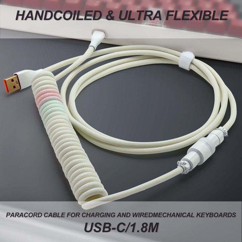 Keyboard Coiled Cable Custom TypeC to USB A Metal Aviator Pink Blue Mix gallery