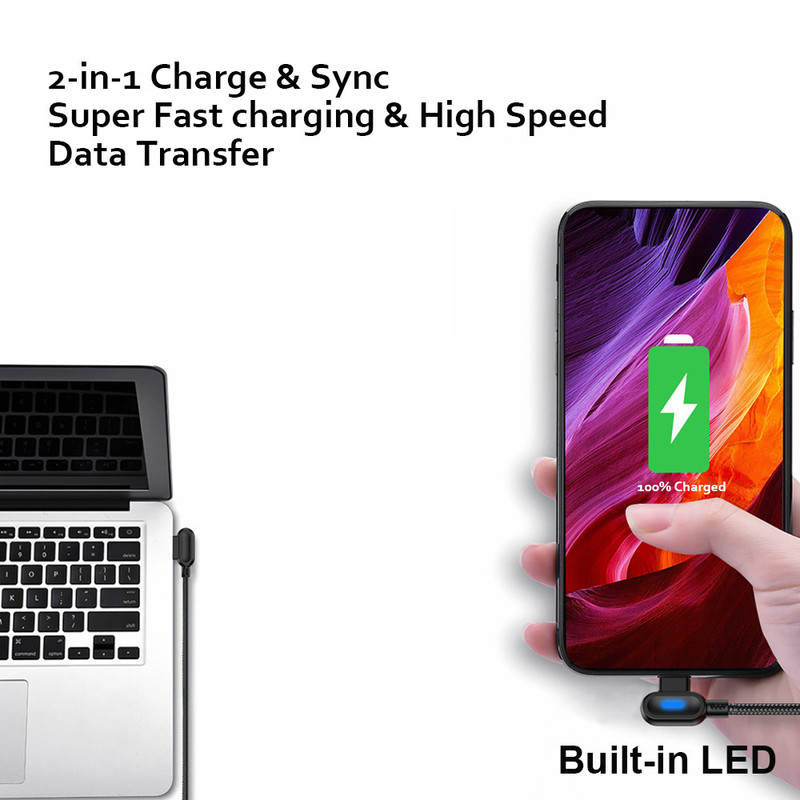 3X 90° Right Angle USB Charger Cable Fast Charging Cord For iPhone 14 13 12 11 X gallery