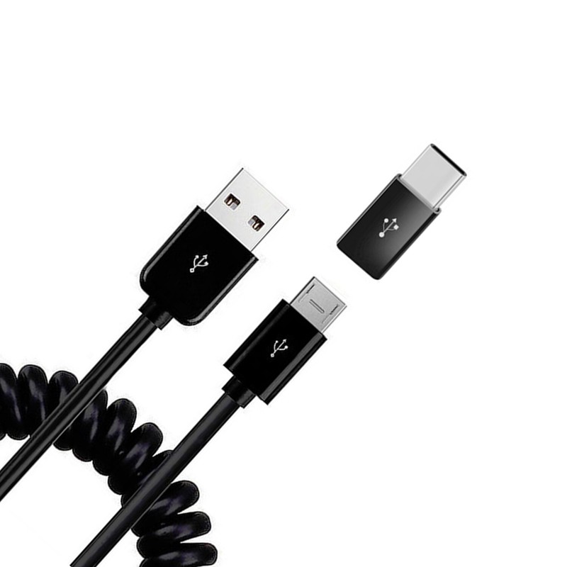 For iPhone 16/Pro/Max/Plus – Charger Cord Coiled USB Cable Micro-USB to USB-C