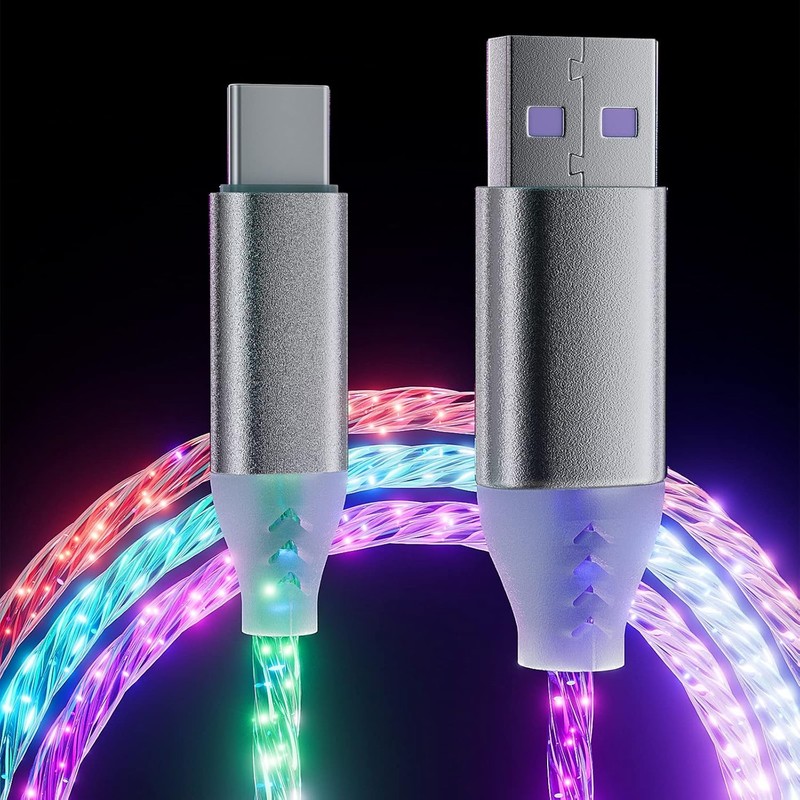 7 Color RGB USB A to C Light Up 6.6ft 3A
