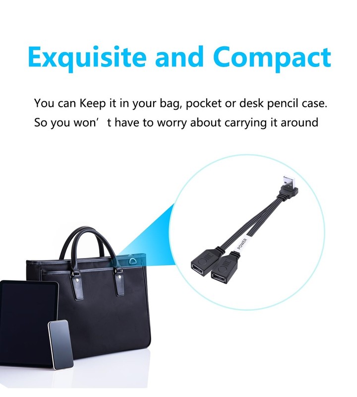 Short 90 Degree PD 65W USB 2.0 Fast Charge Cord Flat USB 2.0 to 2 Female Cabl... gallery