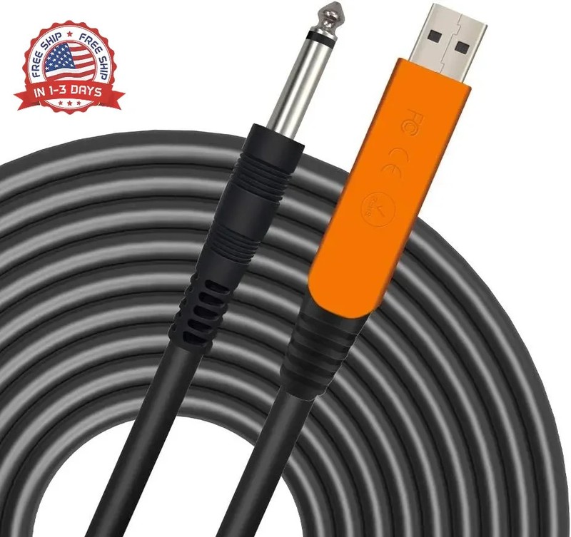 USB Guitar Cable 10Ft, USB Guitar Interface Male to 6.35mm 1/4 inch Gold-Plated