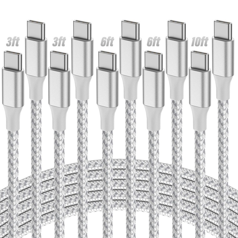 USB C to USB C Cable 5-Pack 3/3/6/6/10FT 60W Nylon Braided Fast Charging Cord fo