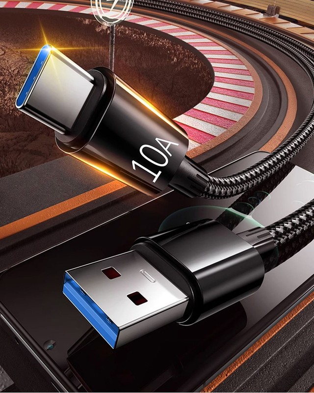 120W Braided Cable Phone Fast Lead Charger USB to Type-C Black Wire 10A gallery