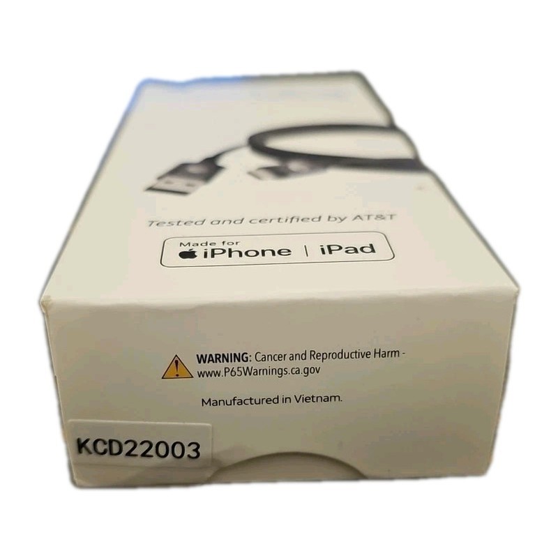 AT&T 4ft USB-A to iPhone Braided Cable Black MFi Charge Sync OEM Open Box New gallery