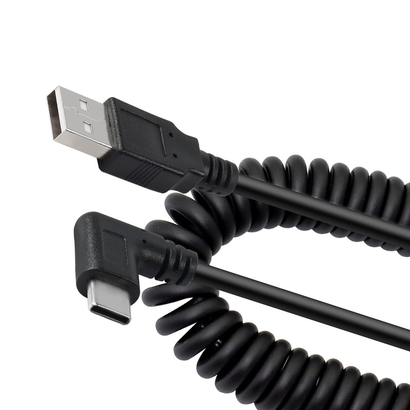 YACSEJAO Coiled USB C Charging Cable Retractable USB 2.0 to 90 Degree Type C Rig