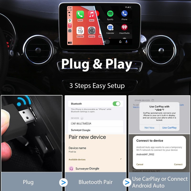 2024 Latest Wireless CarPlay & Android Auto Dongle 2 in 1 Auto Connect Box,US... gallery