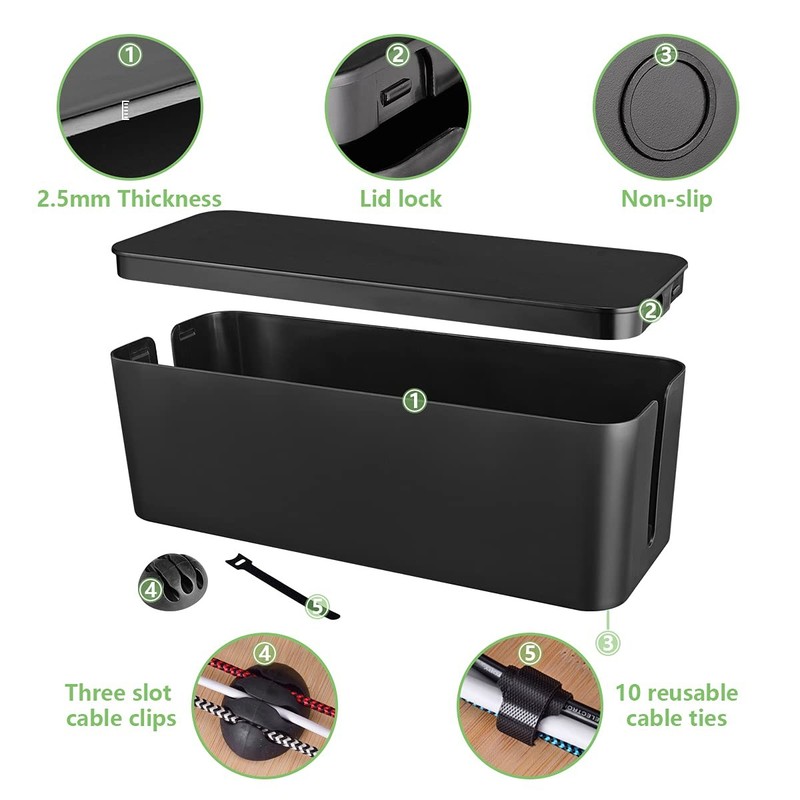 Cable Management Box, Large Cord Organizer Box to Hide Power Strip & Black gallery