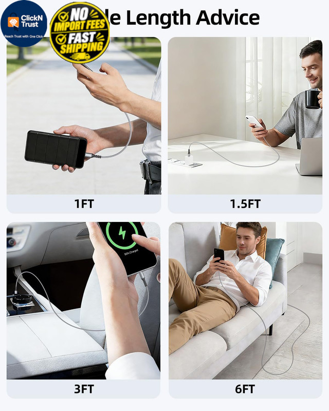 HOTNOW Short USB C to C Cable, 6 inch 3 Pack,Type C 0.5FT, Grey+White gallery