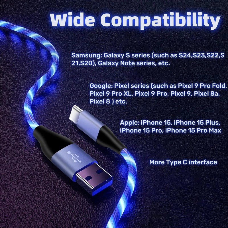 Light Up USB C Cable, LED Fast Charger Type C Charging Cords, USB-A to USB-C Com gallery