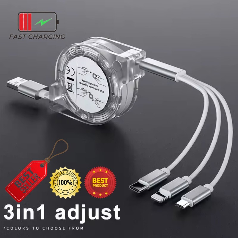 3-in-1 Telescopic Charging Cable – Fast 3A USB-C Cable for iPhone, Android & Typ gallery