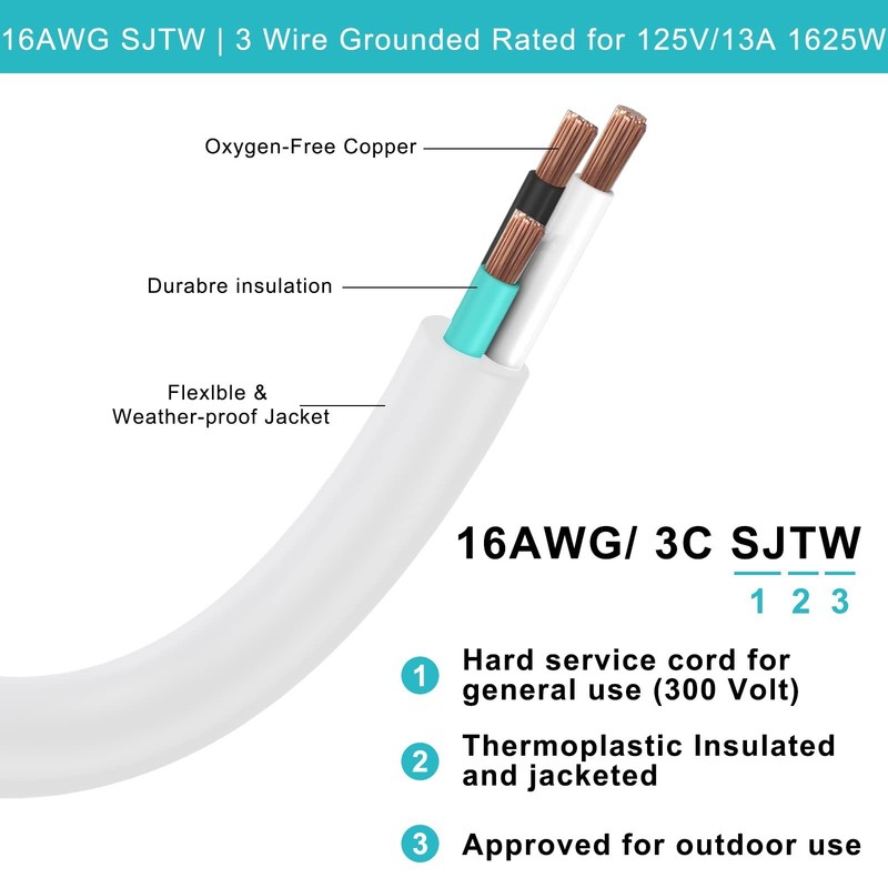 25FT 16Gauge White Outdoor Extension Cord - 90Degree Flat Plug Outdoor 3 Pron... gallery