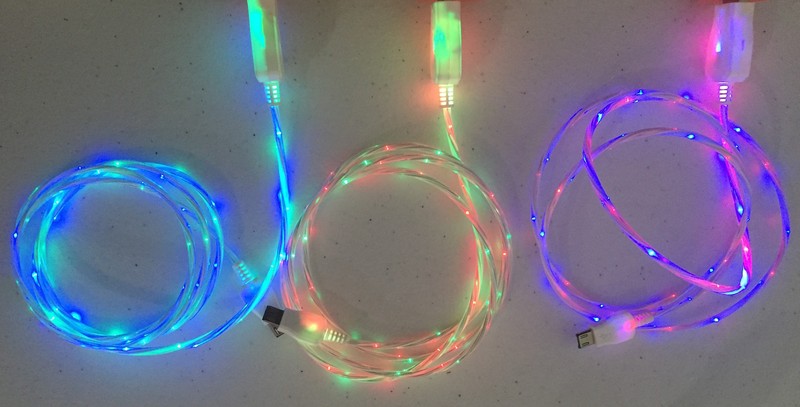 LED DUAL COLOR light charger cable FOR LG HTC SAMSUNG galaxy s3 s6 s7 micro usb