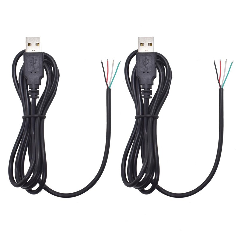 2 PCS USB 2.0 Pigtail 4 Wire 1.2M/4FT A Male 4 Pin Bare 5V/1A Power Data
