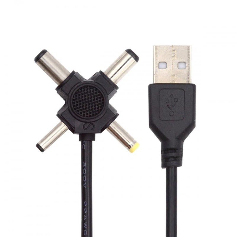 Cable USB 2.0 -A to 4-in-1 DC 5V 5.5x2.5mm 5.5x2.1mm 4.0x1.7mm 3.5x1.3mm Powe...