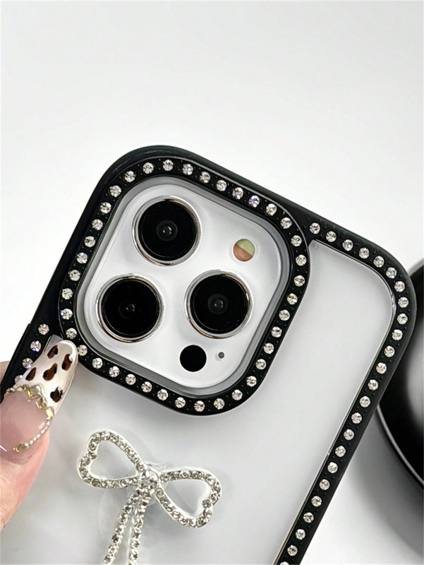 Clear Rhinestone Pearl Bow Phone Case – Shockproof Cover for iPhone 12–16 Pro... gallery