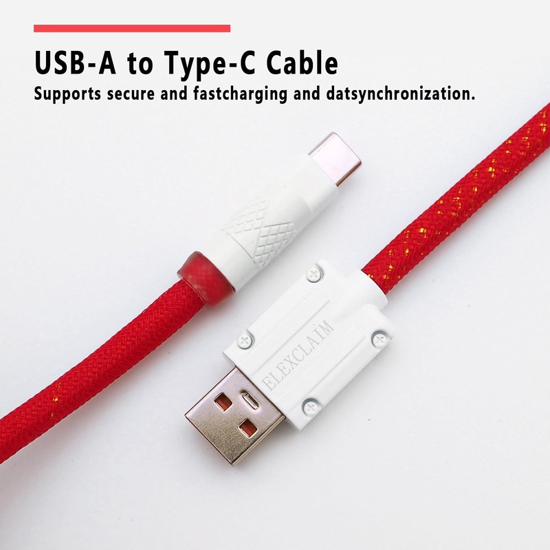 Coiled Keyboard Cable USB-to USB-A 1.5M, Double-Sleeved Braided with Detachab... gallery